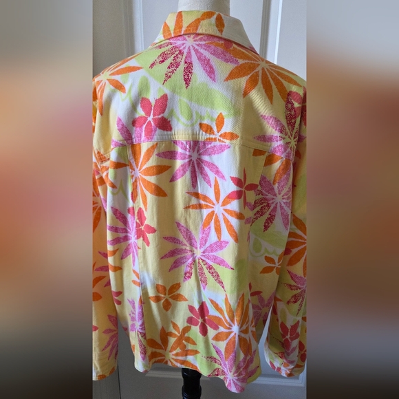 Coldwater Creek Lightweight Floral Jacket In Pink Yellow and Orange - Picture 3 of 6